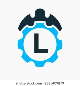 Construction Logo Letter L Concept With Gear Icon. Engineering Architect Repair Logotype