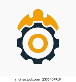 Construction Logo Letter O Concept With Gear Icon. Engineering Architect Repair Logotype