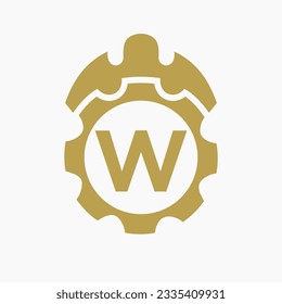 Construction Logo Letter W Concept With Gear Icon. Engineering Architect Repair Logotype