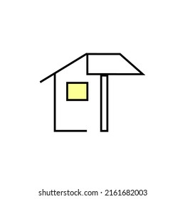 Construction logo in line art style, building with hammer, Premium Vector 