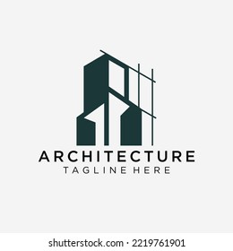 Construction logo in line art style, building, unique, Premium Vector