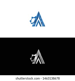 construction logo. low poly style. robotic arm, which holds the object of the logo.