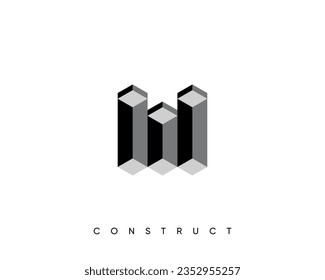 Construction logo. Modern 3d construction and structure vector design symbol.