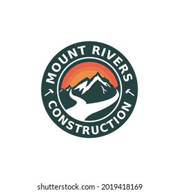 Logotipo de construcción para contratista profesional con cresta de montaña, concepto de río. Ilustración vectorial