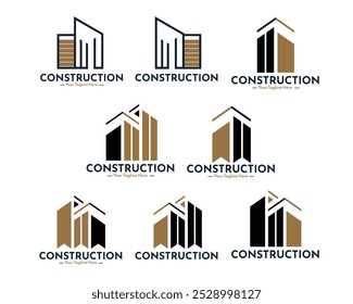 Bau Logo Set. Bauten und Architekten. flacher Designstil. geeignet für Marken, Unternehmen, Ausschreibungen. Vektordesign-Vorlage