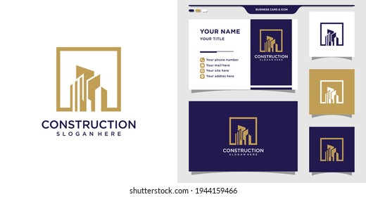 Construction logo with square concept and business card design Premium Vector