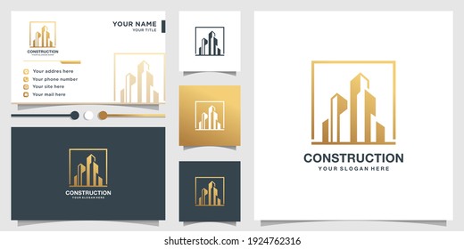 Construction logo template and business card Premium Vector
