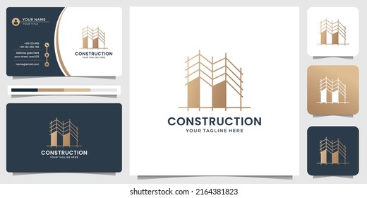 plantilla de logotipo de construcción con tarjeta de visita. arquitecto de construcción y dibujo lineal arte de diseño