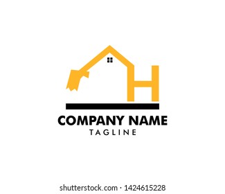 Construction logo template, Home and Real Estate icon, Letter H logo template with House Building, Initial H excavator logo concept template vector