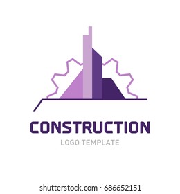 Construction logo template. Real estate logo concept. Building and gear logo template.