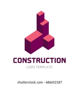 Construction logo template. Real estate logo concept. Building and gear logo template.