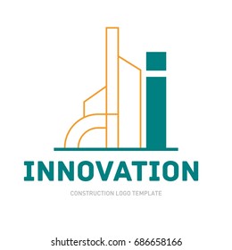 Construction logo template. Real estate logo concept. Building and gear logo template.