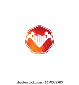 Design-Logo-Vorlage, geeignet für die Marke Bauunternehmen. Heimreparaturlogo. Logo für Baugebäude. Reparatur-Hausschild