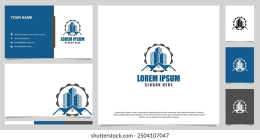 construction logo vector with building illustration