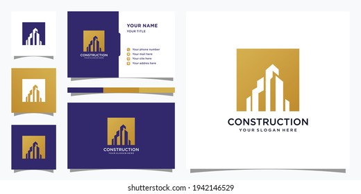 Vector de logotipo de construcción con concepto creativo de color dorado