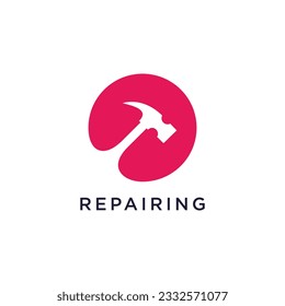 Construction logo vector with hammer concept design