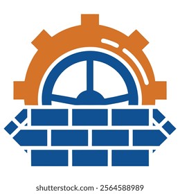 Construction Logo with Wig, Gear Wheel, and Bricks Vector Illustration. construction elements like a gear wheel, bricks, and a wig symbol to create a modern construction logo.