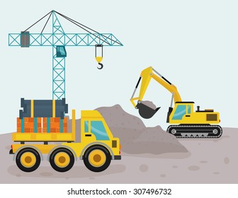 Construction machinary design, vector illustration eps 10.