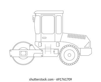 Construction machine. Asphalt compactor. Coloring pages for children