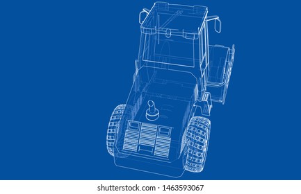Construction machine. Asphalt compactor outlined vector rendering of 3d. The layers of visible and invisible lines are separated