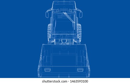 Construction machine. Asphalt compactor outlined vector rendering of 3d. The layers of visible and invisible lines are separated