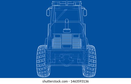 Construction machine. Asphalt compactor outlined vector rendering of 3d. The layers of visible and invisible lines are separated