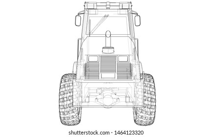 Construction machine. Asphalt compactor outlined vector rendering of 3d. The layers of visible and invisible lines are separated