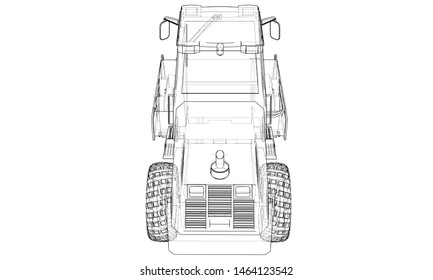 Construction machine. Asphalt compactor outlined vector rendering of 3d. The layers of visible and invisible lines are separated