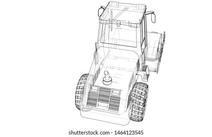 Construction machine. Asphalt compactor outlined vector rendering of 3d. The layers of visible and invisible lines are separated