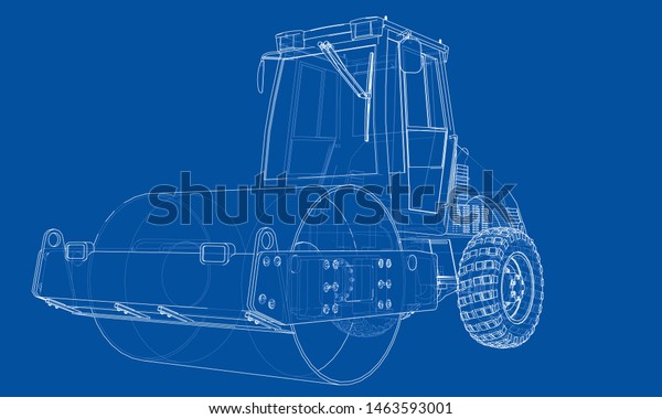 Construction machine. Asphalt compactor
outlined vector rendering of 3d. The layers of visible and
invisible lines are
separated