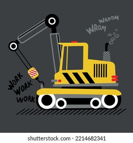 Construction machine crane illustration for children's t-shirts