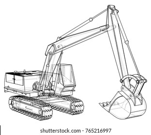 Construction Machine Vehicle. Excavator. EPS10 Format. Vector Created Of 3d