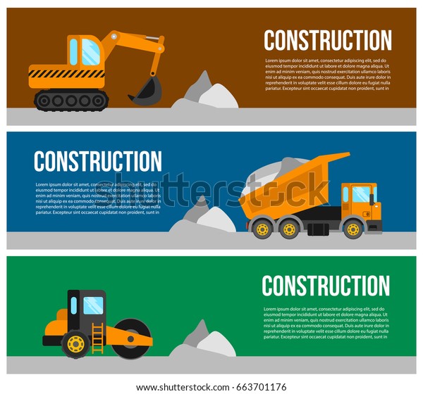 Construction machine web banner concept.\
transport machinery vehicles banners design.\
