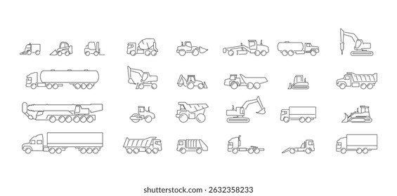 Construction machinery and agricultural machinery. Industrial transport icons	