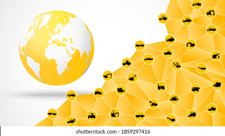 Construction machinery banner with different machines for global companies of miniing, building. Vector illustration