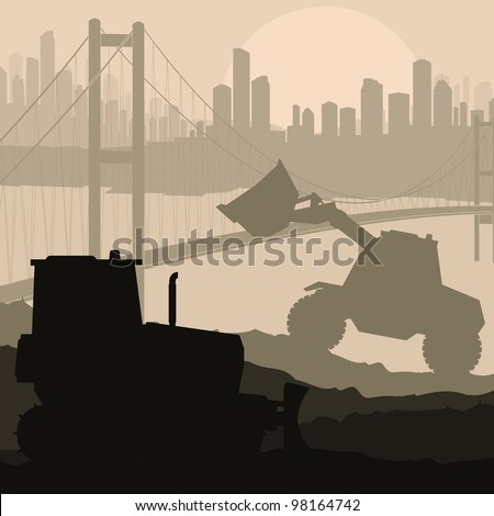 Construction machinery and bulding place vector background