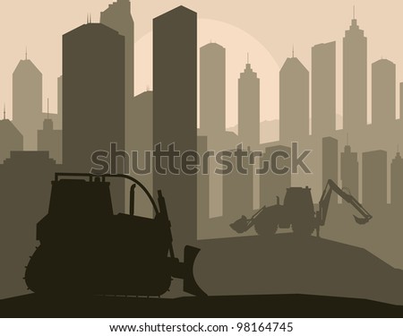 Construction machinery and bulding place vector background