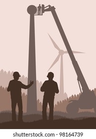 Construction machinery bulding wind park vector background