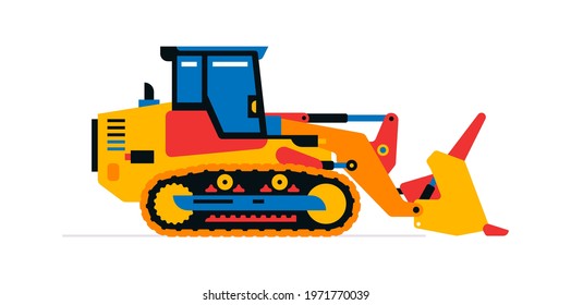 Construction machinery, bulldozer. Commercial vehicles for work on the construction site. Vector illustration isolated on white background