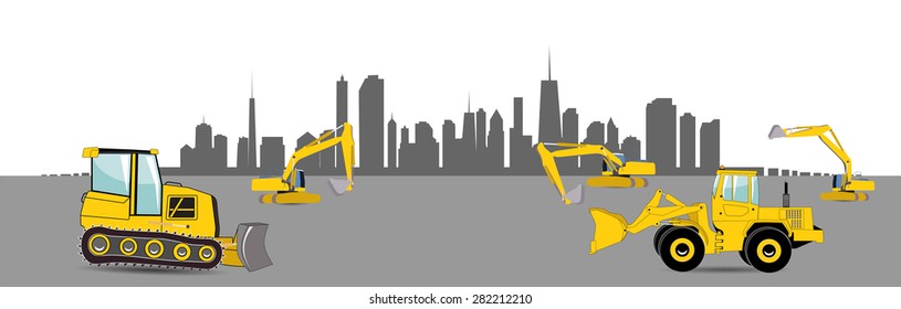 Construction Machinery in the City. Vector Illustration. EPS10