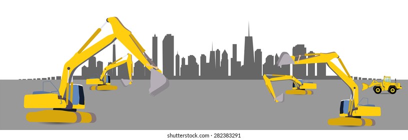Construction Machinery in the City. Vector Illustration. EPS10