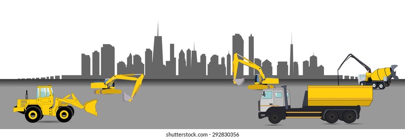 Construction Machinery in the City. Vector Illustration. EPS10