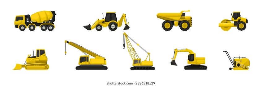 Maquinaria de construcción y vectores de vehículos pesados