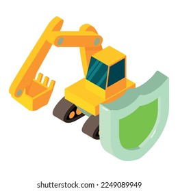 Construction machinery icon isometric vector. Shield, construction excavator icon. Ecological building, environmental protection