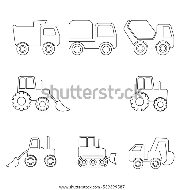 Construction machinery icon set line art\
vector\
illustration