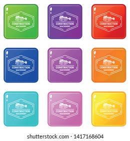 Construction machinery icons set 9 color collection isolated on white for any design