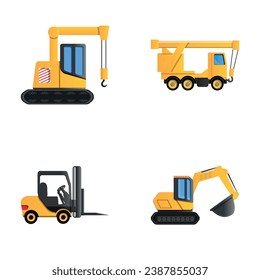 Construction machinery icons set cartoon vector. Construction work. Heavy equipment