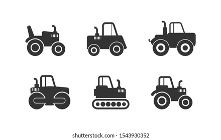 Construction machinery icons set, simple flat design