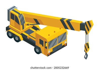 Construction Machinery Isometric. Heavy Transportation. Icon Representing Heavy Road Industry. Construction Transport