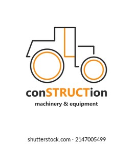 Icono de línea de maquinaria de construcción para el diseño. Logo simple de la máquina de pavimento. Ilustración vectorial aislada del emblema de alquiler de equipos